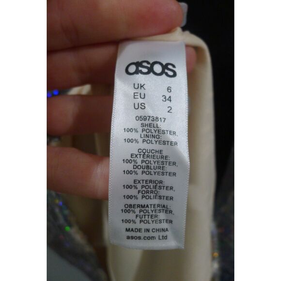 ASOS 80's Sleeve Sequin Iridescent Bow Back Mini Dress 2 - Picture 10 of 12